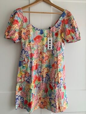 RIXO Floral Mini Dress Size M or US 8 Linen and viscose blended